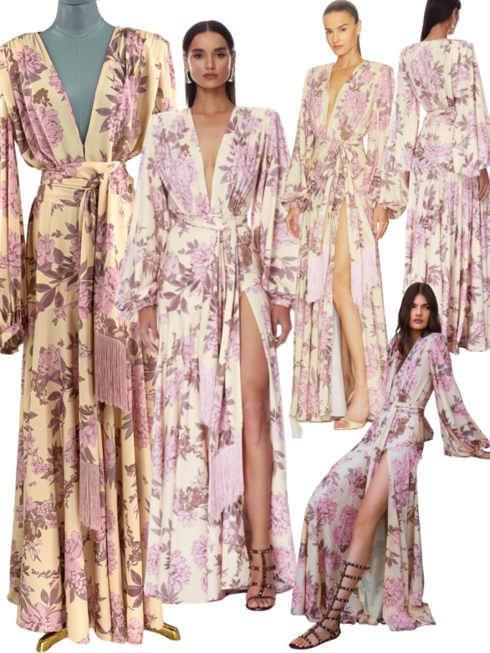 🆕 BRONX & BANCO 🧿 NWOT Magnolia Carmen Belted Fringe Gown, Blush - Sz L US 8
